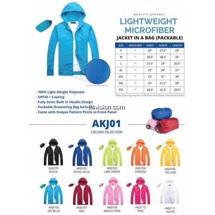 Ultifresh Beam Lightweight Microfiber Hoodie Jacket In A Bag (AKJ01)