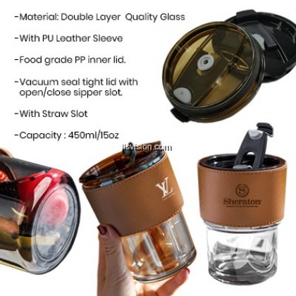 LLS MONTE Premium Color Glass Mug with PU Sleeve 450ml