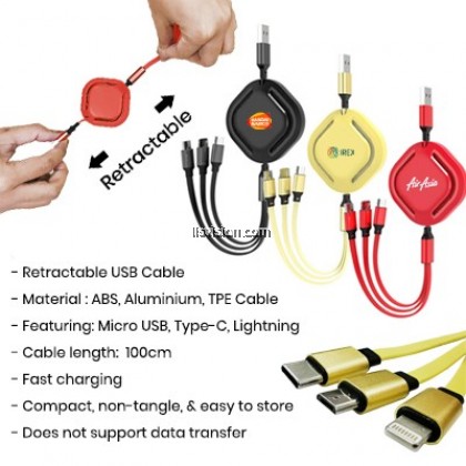 VORTEX 3-in-1 Retractable USB Charging Cable
